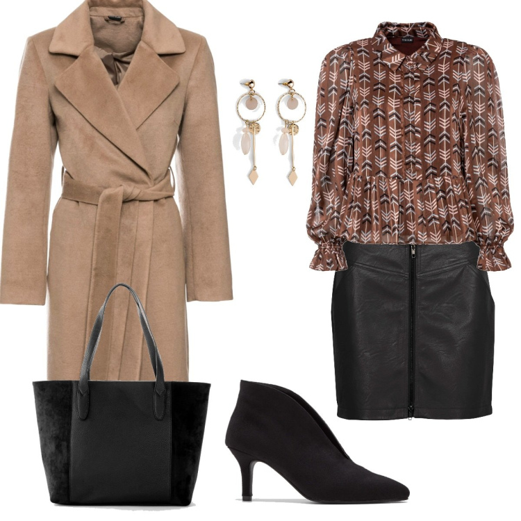 Outfit donna - Bonprix. Stile Casual chic per Ufficio. Abbinamento con zaini, shopping bag, bluse, cappotti, minigonne, orecchini.