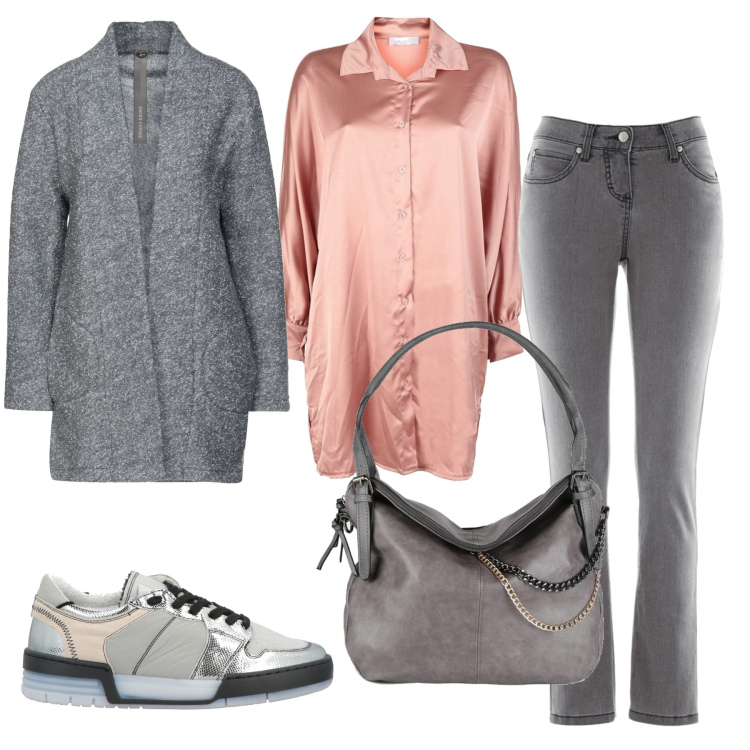 Outfit donna - Comoda in camicia. Stile Basic per Tutti i giorni. Abbinamento con jeans slim fit, sneakers, cappotti, camicie, borse a spalla.