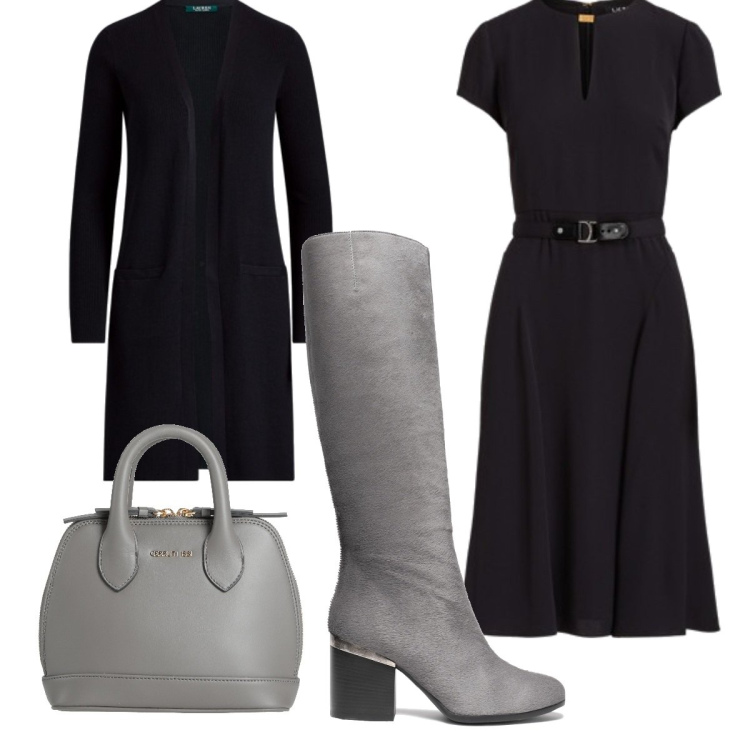 Outfit donna - Total look #1529331. Stile Trendy per Tutti i giorni. Abbinamento con stivali, borse a mano, vestiti, cardigans.