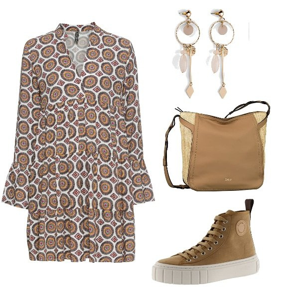 Outfit femme - Casual chic #3555. Style Casual chic pour Bureau. Assortir avec boucles d'oreilles, robes, bottines, sacs à l'épaule.