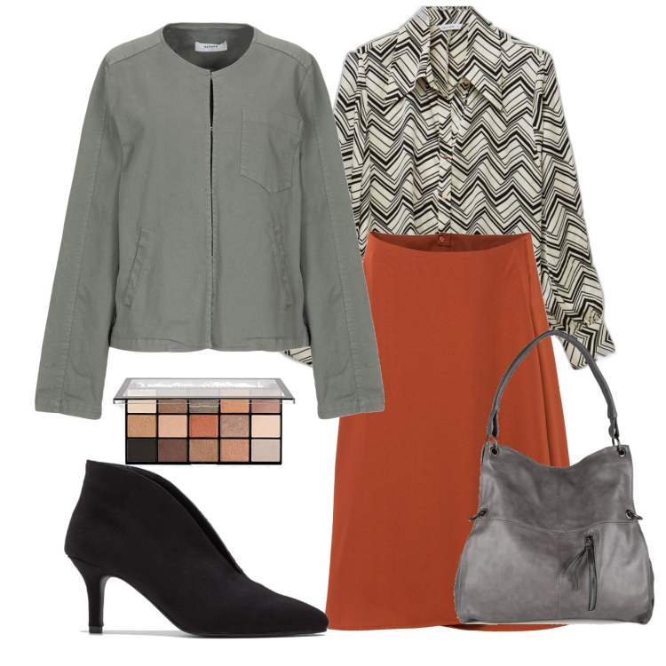 Outfit donna - La gonna terracotta. Stile Chic per Tutti i giorni. Abbinamento con blazer, zaini, gonne longuette, borse a spalla, camicie, ombretti.
