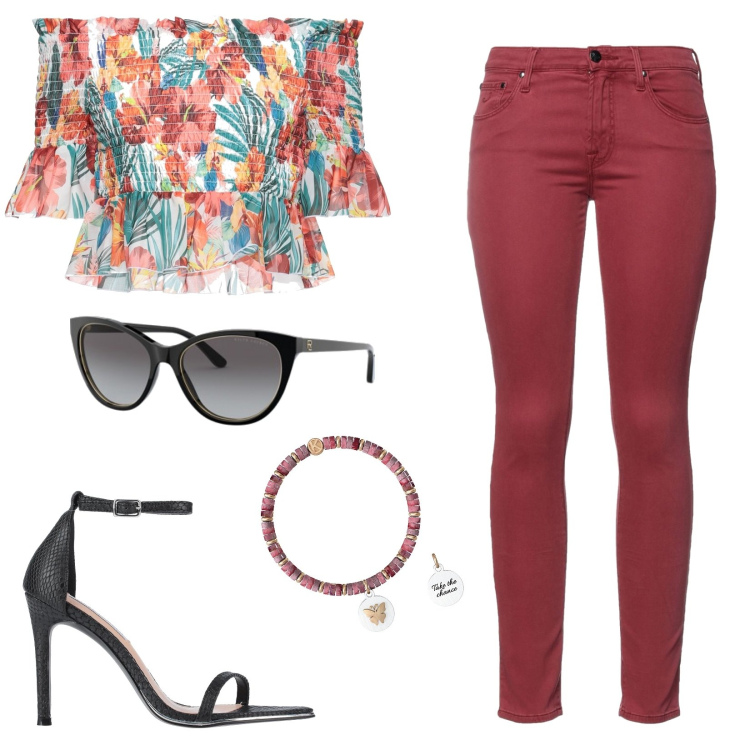 Outfit donna - Total look #1530115. Stile Casual chic per Tutti i giorni. Abbinamento con pantaloni, bluse, sandali col tacco, braccialetti, occhiali da sole.