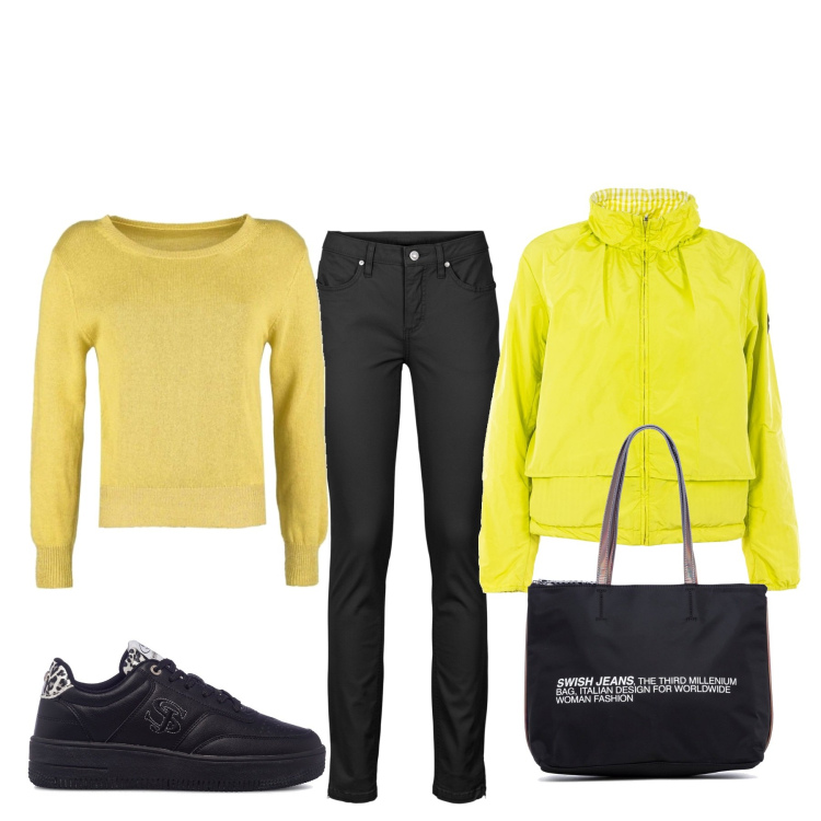 Outfit donna - Total look #1530409. Stile Basic per Tutti i giorni. Abbinamento con jeans, maglieria, giacche, sneakers alte, borse a spalla.