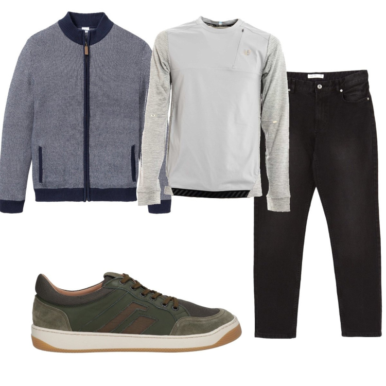Outfit uomo - Total look #1531687. Stile Casual per Tutti i giorni. Abbinamento con cardigans, sneakers, pullovers, jeans.
