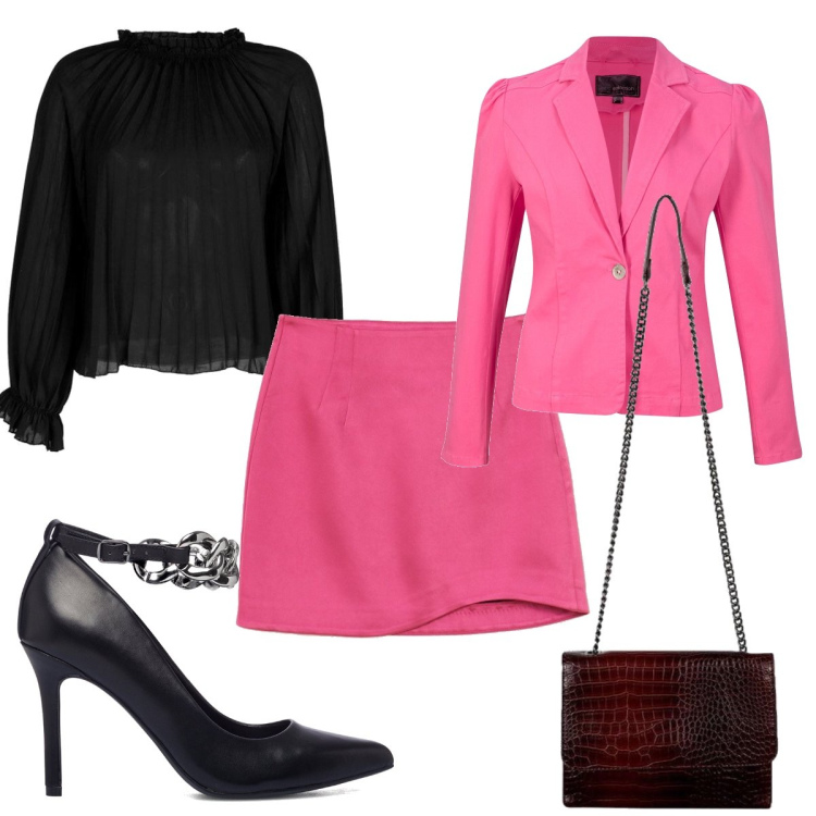 Outfit donna - Rosa fucsia. Stile Trendy per Tutti i giorni. Abbinamento con camicie a manica corta, bluse, borse a tracolla, minigonne, décolleté.