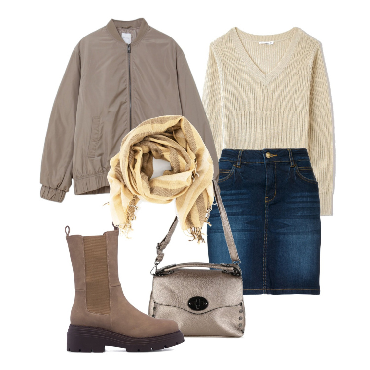 Outfit donna - Togliamo il cappotto. Stile Casual chic per Tutti i giorni. Abbinamento con gonne, maglieria, borse a mano, sciarpe, bomber, stivaletti.