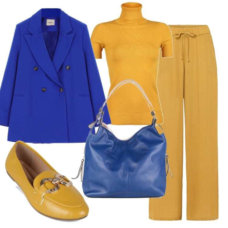 Outfit donna - La giacca blu. Stile Basic per Tutti i giorni. Abbinamento con pantaloni, pullovers, mocassini, borse a spalla, giacche.