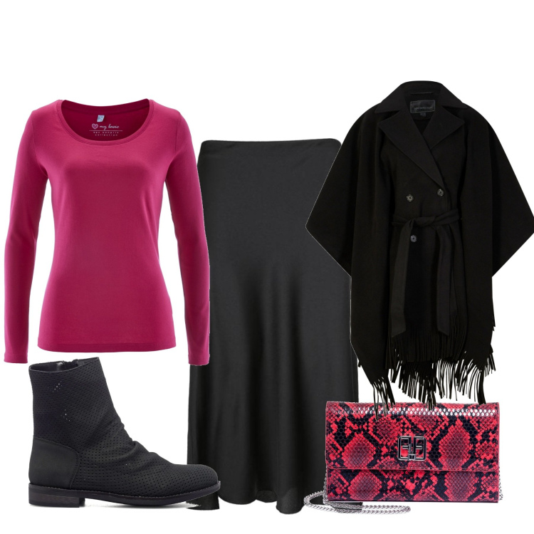Outfit donna - Total look #1533847. Stile Basic per Tutti i giorni. Abbinamento con maglieria, cappe, gonne lunghe, pochette, stivaletti.