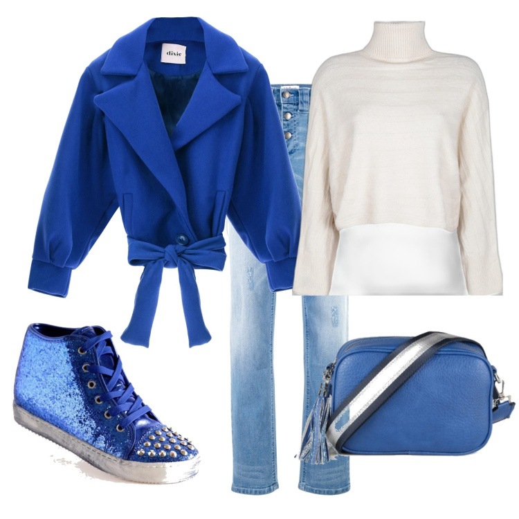 Outfit donna - Le sneakers borchiate. Stile Basic per Tutti i giorni. Abbinamento con jeans boyfriend, maglieria, sneakers alte, borse a mano, cappotti.