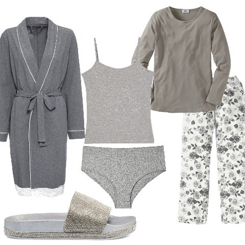 Outfit donna - Notte comoda e rilassante. Stile Casual per Tutti i giorni. Abbinamento con pigiama, vestaglie, slip, canottiere, ciabatte.