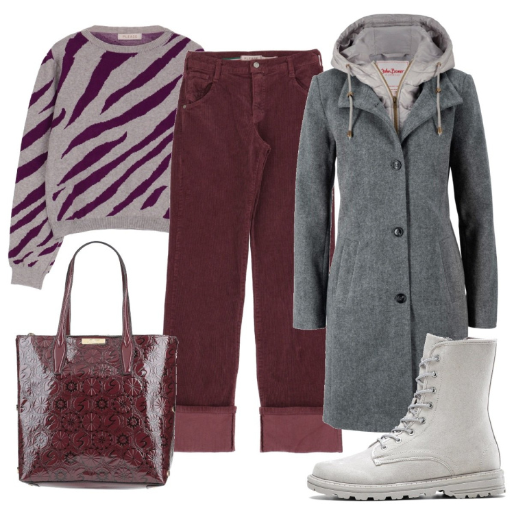Outfit donna - Vado a prendere i bimbi a scuola. Stile Casual per Tutti i giorni. Abbinamento con cappotti, stivaletti, borse a mano, maglieria, pantaloni.