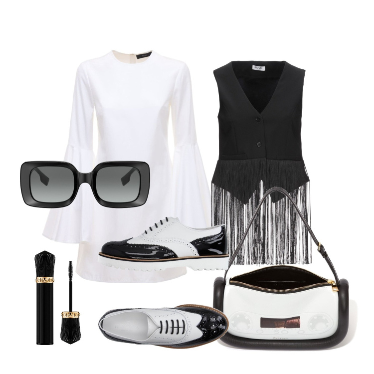 Outfit donna - Ghost outfitter - l\'arte di eccedere. Stile Trendy per Tutti i giorni. Abbinamento con scarpe stringate, top, occhiali da sole, borse a spalla, vestiti, mascara.