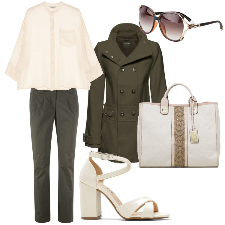 Outfit donna - Light and lively. Stile Casual chic per Tutti i giorni. Abbinamento con pantaloni chino, occhiali da sole, cappotti, sandali col tacco, bluse, borse a mano.