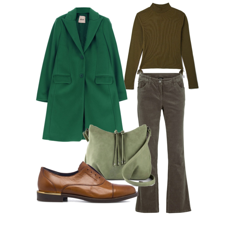 Outfit donna - Di corsa. Stile Casual per Tutti i giorni. Abbinamento con pantaloni, borse a tracolla, t-shirt, cappotti, scarpe stringate.