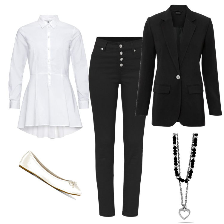 Outfit donna - Perdere l\'amore. Stile Mannish per Tutti i giorni. Abbinamento con camicie, ballerine, pantaloni, blazer, ciondoli.