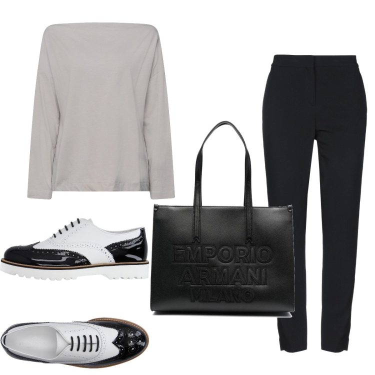 Outfit donna - Total look #1535443. Stile Minimal per Tutti i giorni. Abbinamento con scarpe stringate, pantaloni, t-shirt, shopping bag.