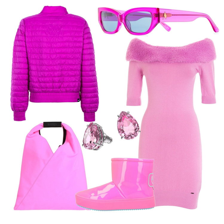Outfit donna - Rosa e viola e si volaaa!!!. Stile Chic per Serata fuori. Abbinamento con stivaletti, borse a mano, vestiti, orecchini, giacche, occhiali da sole.