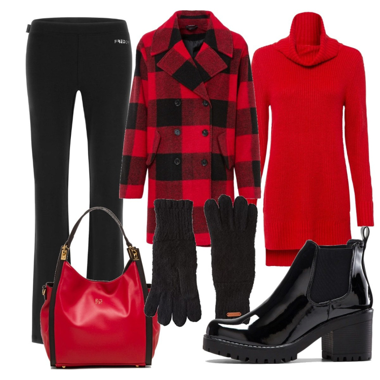 Outfit donna - Casual #3230. Stile Casual per Tutti i giorni. Abbinamento con stivaletti, maglieria, cappotti, pantaloni, borse a spalla, guanti.