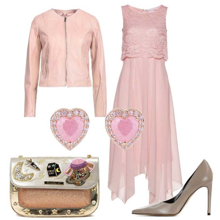 Outfit donna - Rosa glamour. Stile Glamour per Cerimonia. Abbinamento con vestiti midi/longuette, giacche, décolleté, orecchini, borse a tracolla.