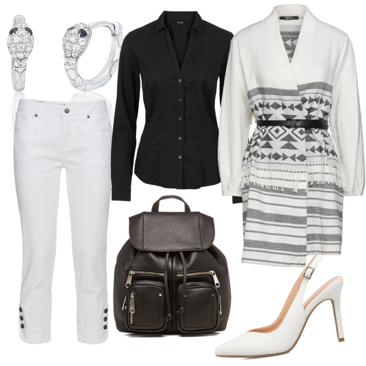 Outfit donna - Il cardigan soprabito. Stile Casual chic per Tutti i giorni. Abbinamento con camicie, jeans slim fit, cappotti, orecchini, zaini, décolleté.