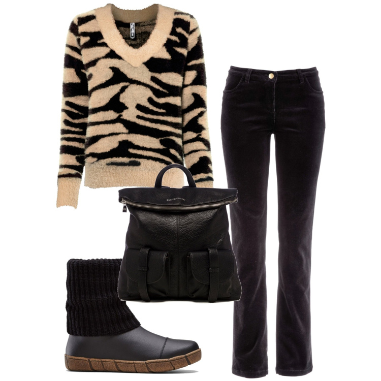 Outfit donna - Con lo zaino. Stile Casual per Scuola/Università. Abbinamento con pantaloni, maglieria, stivaletti, zaini.