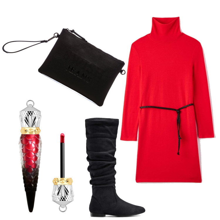 Outfit donna - Vestire con 9, 99 euro. Stile Casual chic per Tutti i giorni. Abbinamento con stivali, vestiti, borse a tracolla, rossetti.