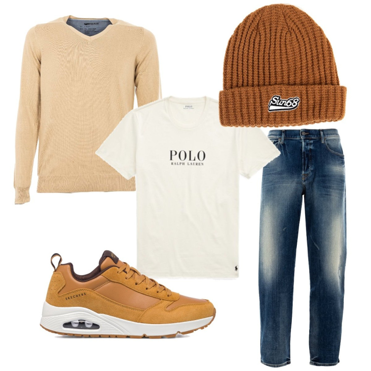 Outfit uomo - Alla grande. Stile Casual per Tutti i giorni. Abbinamento con jeans, maglieria, berretti, sneakers, t-shirt.