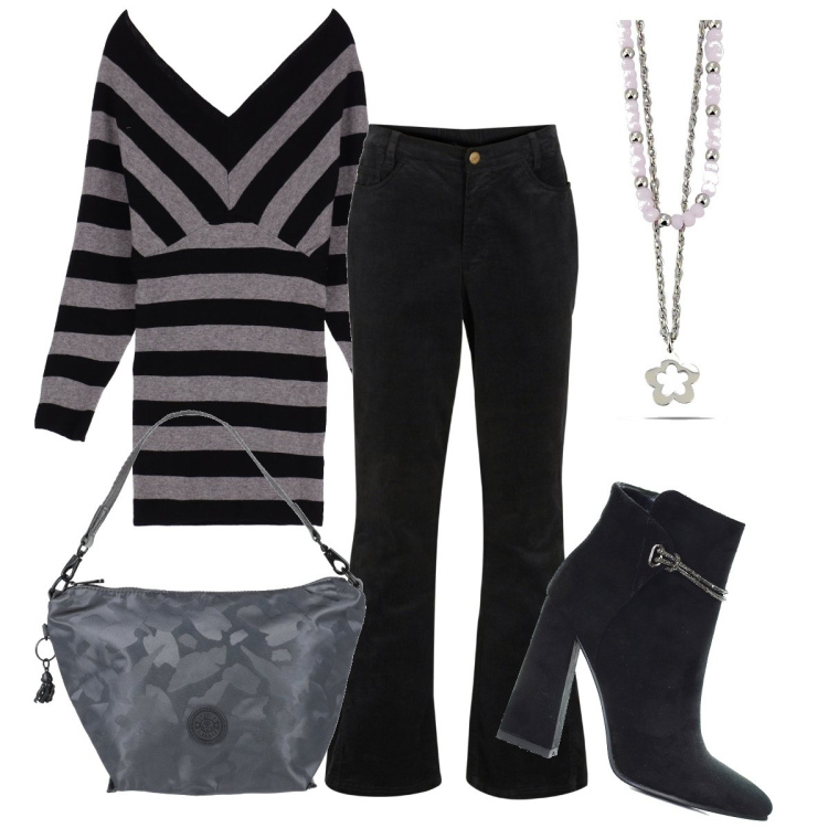 Outfit donna - La maglia strectch. Stile Casual chic per Serata fuori. Abbinamento con pantaloni, borse a mano, pullovers, stivaletti, ciondoli.