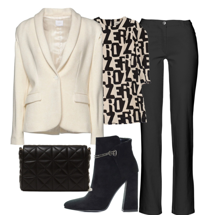 Outfit donna - In città. Stile Casual chic per Tutti i giorni. Abbinamento con pantaloni, blazer, stivaletti, borse a spalla, vestiti.