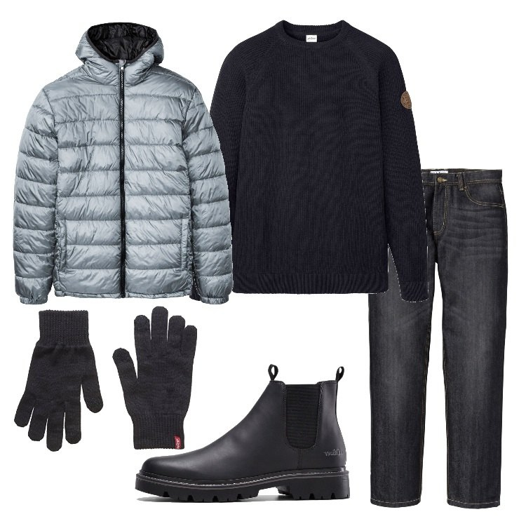 Outfit uomo - Casual. Stile Casual per Tutti i giorni. Abbinamento con jeans dritti, maglieria, giacche, stivali e stivaletti, guanti.