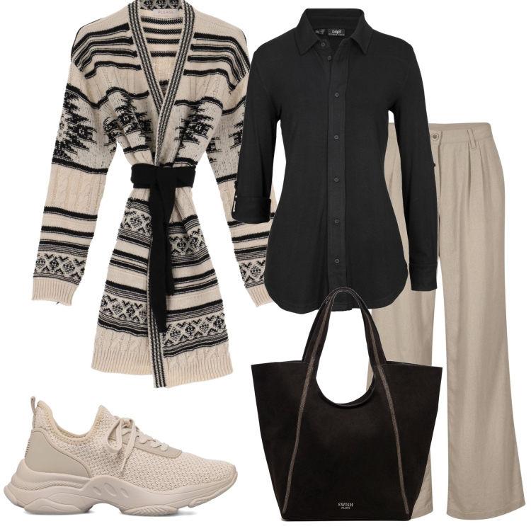 Outfit donna - No rules. Stile Basic per Tutti i giorni. Abbinamento con camicie, pantaloni, cardigans, borse a spalla, sneakers.