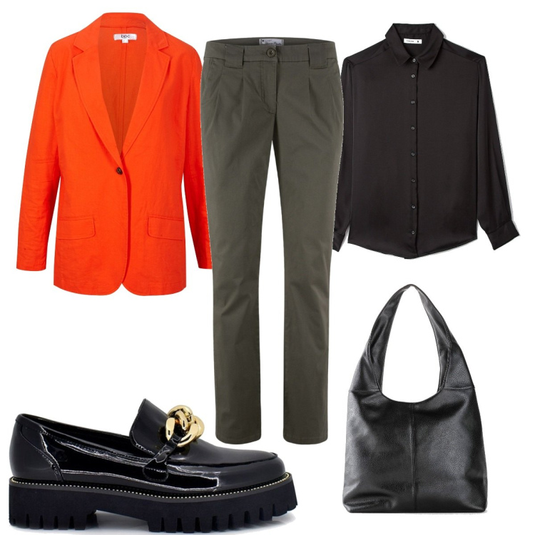 Outfit donna - Total look #1538856. Stile Minimal per Ufficio. Abbinamento con pantaloni chino, blazer, borse a spalla, camicie, mocassini.