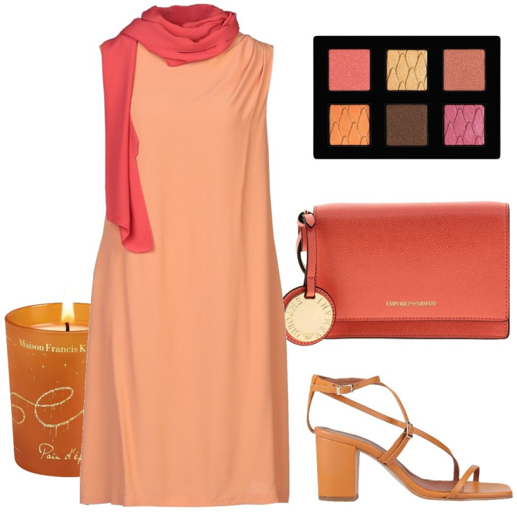 Outfit donna - Occidentali\'s Karma. Stile Casual chic per Tutti i giorni. Abbinamento con vestiti corti, sandali in pelle, borse a cartella, ombretti, profumi.