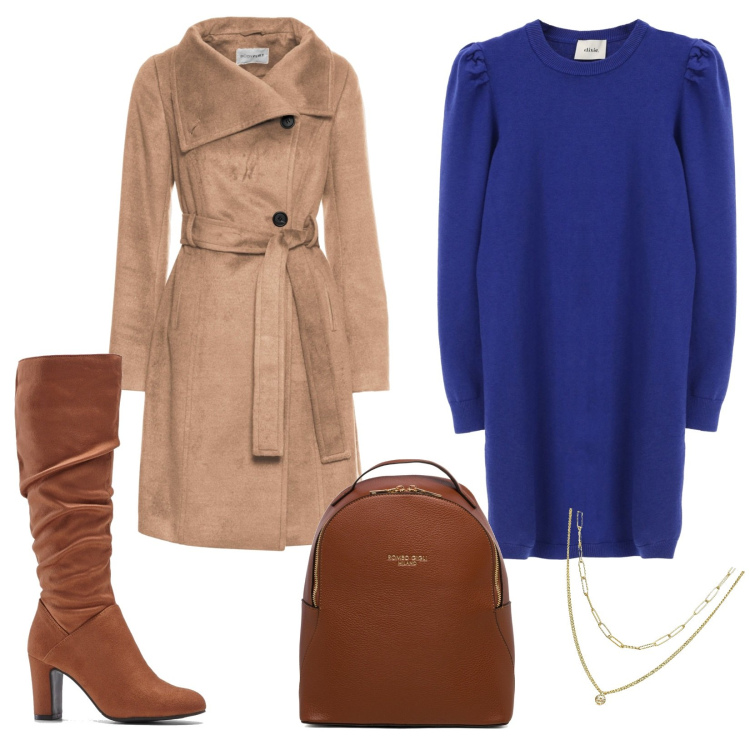 Outfit donna - Total look #1540291. Stile Casual chic per Tutti i giorni. Abbinamento con cappotti, stivali, collane, vestiti, zaini.