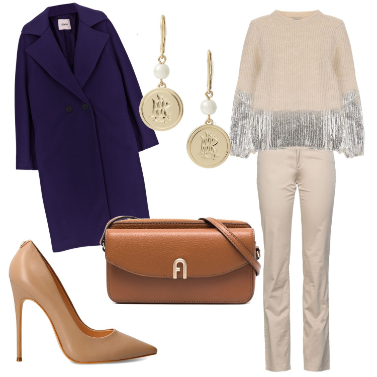 Outfit donna - Total look #1540328. Stile Casual chic per Tutti i giorni. Abbinamento con pantaloni, décolleté, borse a tracolla, maglieria, cappotti, orecchini.