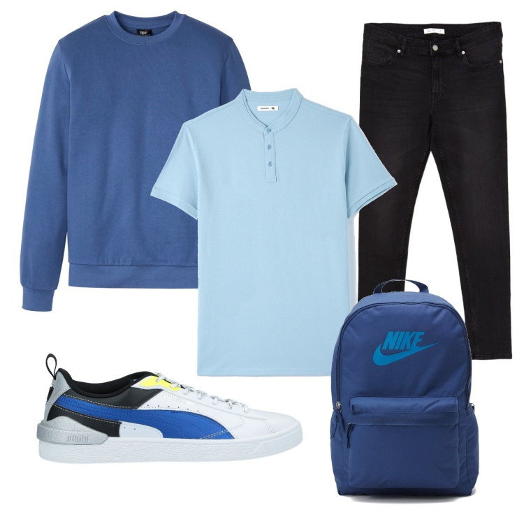 Outfit uomo - Un bravo ragazzo. Stile Casual per Tutti i giorni. Abbinamento con borse sportive, jeans skinny, sneakers, t-shirt, felpe.