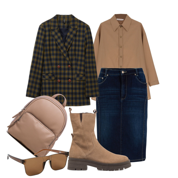 Outfit donna - Casual con gonna. Stile Casual chic per Tutti i giorni. Abbinamento con gonne, camicie, blazer, stivaletti, zaini, occhiali da sole.