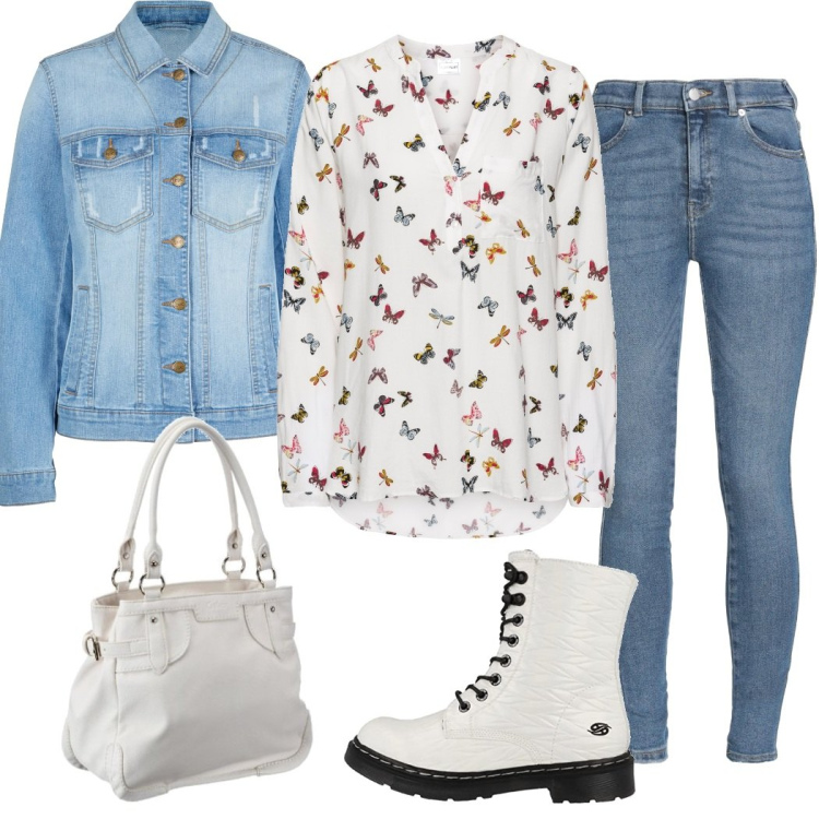 Outfit mujer - Basic #2792. Estilo Basic para Todos los días. Combinación con botas, bolso shopper, blusas, blazers, vaqueros slim fit.