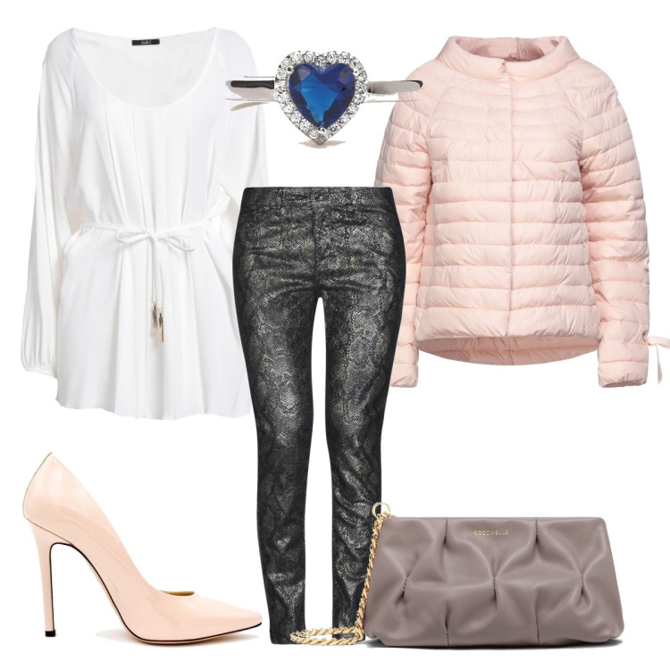 Outfit donna - Blu come l\'oceano - s.valentino. Stile Chic per Serata fuori. Abbinamento con piumini, jeans slim fit, bluse, anelli, clutch, décolleté.