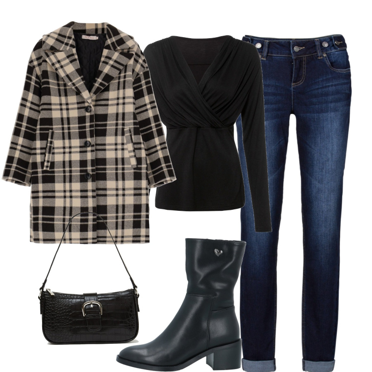 Outfit donna - Casual #3817. Stile Casual per Tutti i giorni. Abbinamento con jeans boyfriend, maglieria, stivaletti, cappotti, borse a spalla.