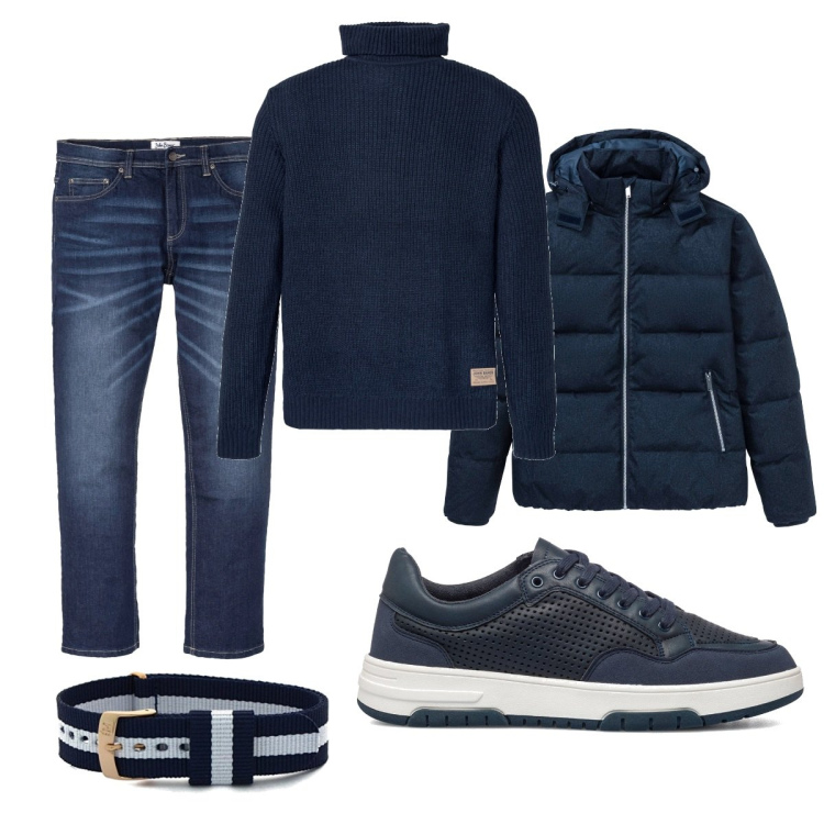 Outfit uomo - Il dolcevita casual. Stile Casual per Tutti i giorni. Abbinamento con jeans dritti, giacche, maglieria, sneakers, braccialetti.
