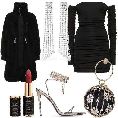 Outfit donna - San Valentino LUISAVIAROMA. Stile Romantica per Serata fuori. Abbinamento con cappotti, pochette, rossetti, sandali in pelle, orecchini, vestiti.