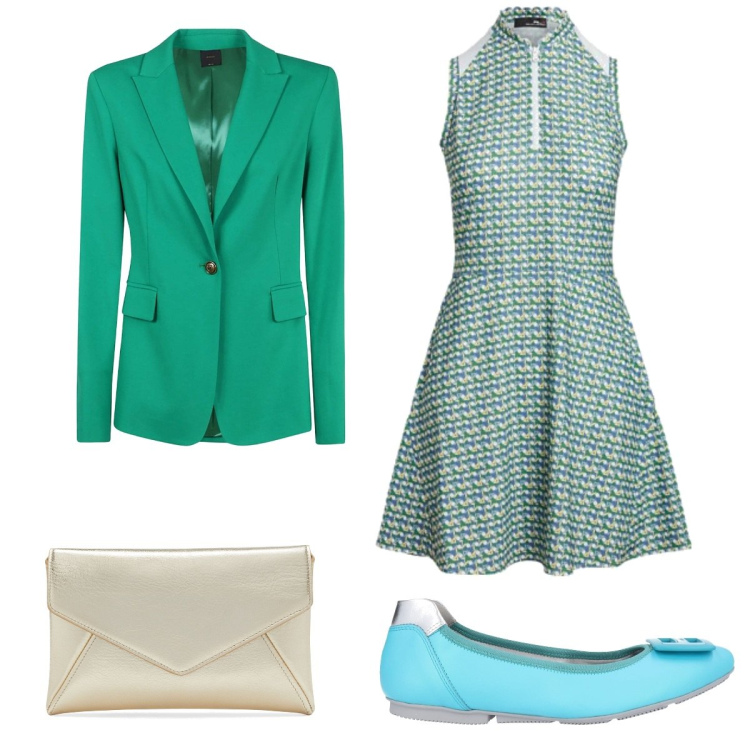 Outfit donna - Abito a pannelli. Stile Bon Ton per Tutti i giorni. Abbinamento con ballerine, blazer, clutch, vestiti.