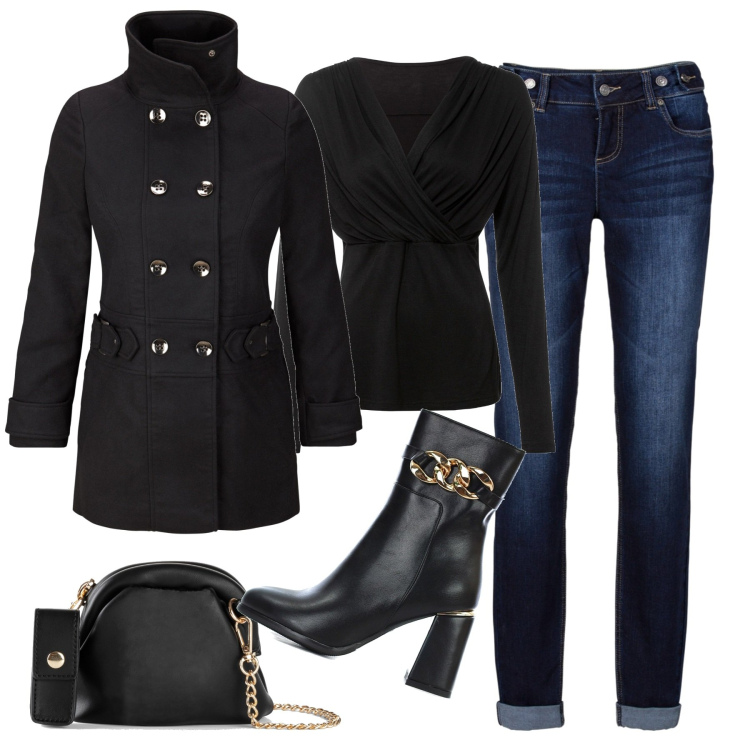 Outfit donna - In città. Stile Casual chic per Tutti i giorni. Abbinamento con jeans boyfriend, maglieria, blazer, borse a tracolla, stivaletti.