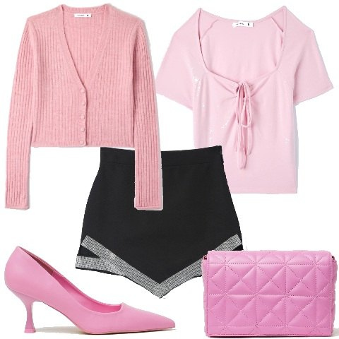 Outfit donna - Terranova: il rosa fa tendenza. Stile Glamour per Tutti i giorni. Abbinamento con gonne, cardigans, t-shirt, borse a spalla, décolleté.