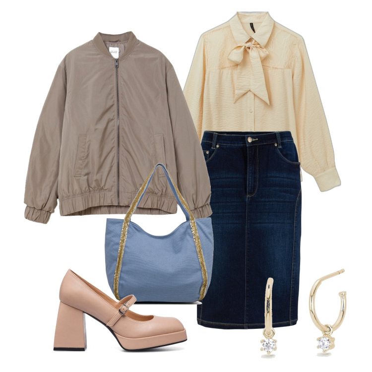 Outfit donna - Rompiamo gli schemi. Stile Bon Ton per Tutti i giorni. Abbinamento con gonne, orecchini, bomber, camicie, décolleté, borse a spalla.