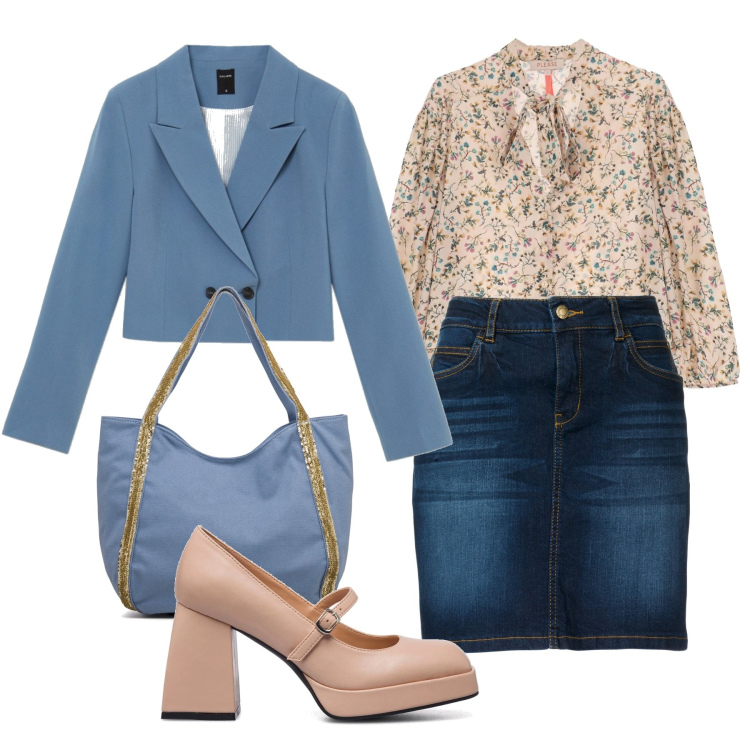 Outfit donna - Fiori di provenza. Stile Bon Ton per Tutti i giorni. Abbinamento con gonne, bluse, blazer, borse a spalla, décolleté.