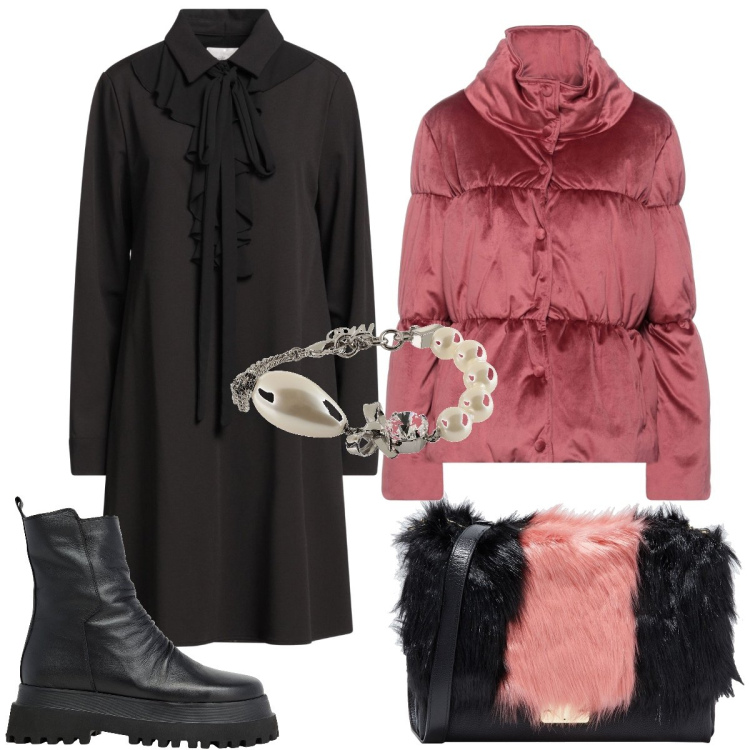 Outfit donna - Romantica a modo mio. Stile Romantica per Serata fuori. Abbinamento con piumini, vestiti corti, stivaletti, borse a tracolla, braccialetti.