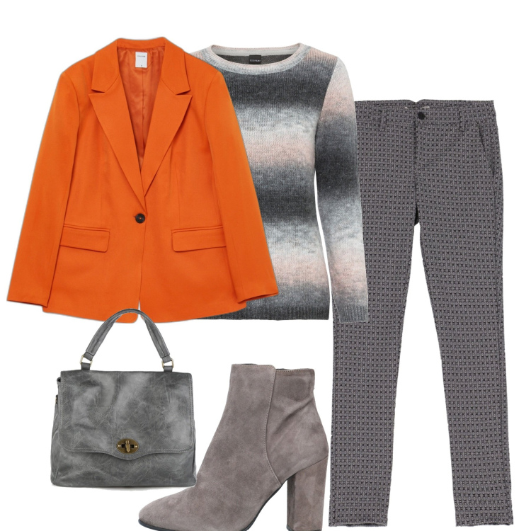 Outfit donna - In città. Stile Casual per Tutti i giorni. Abbinamento con maglieria, stivaletti, borse a mano, pantaloni skinny, blazer.