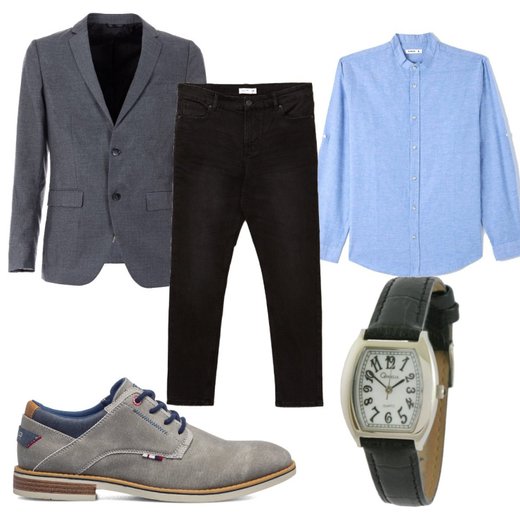 Outfit uomo - Casual #4516. Stile Casual per Ufficio. Abbinamento con camicie, giacche, jeans skinny, scarpe stringate, orologi.